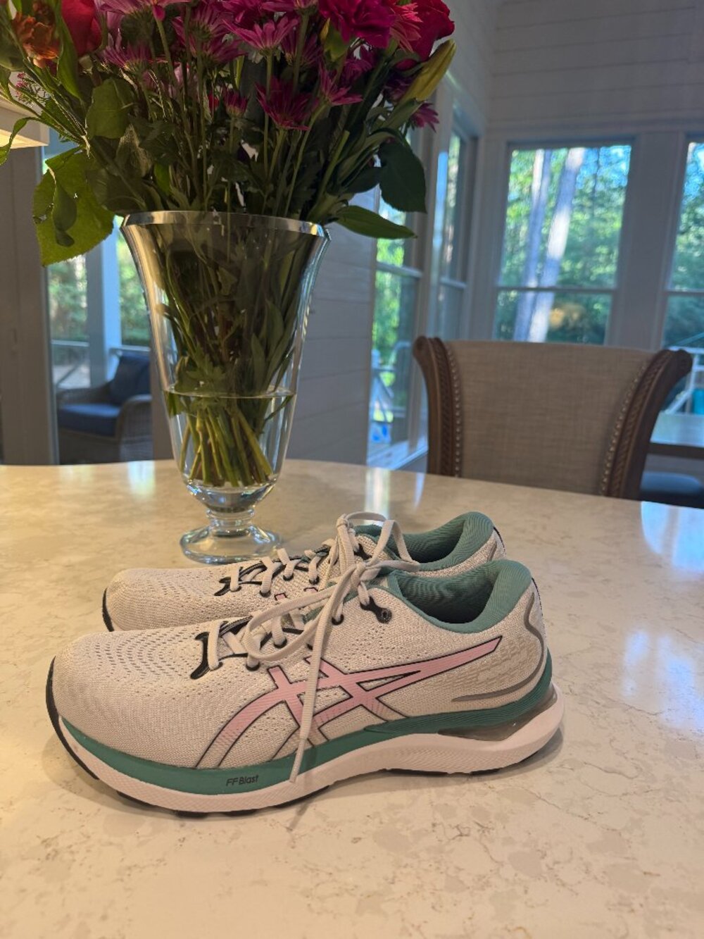 Asics Women's Light Grey, Pink & Green Gel Cumulus 24 Running Sneakers Size 11.5